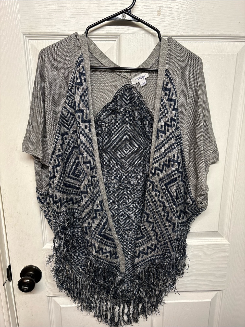 Indigo Women's Gray and Navy Patterned Knit Cardigan